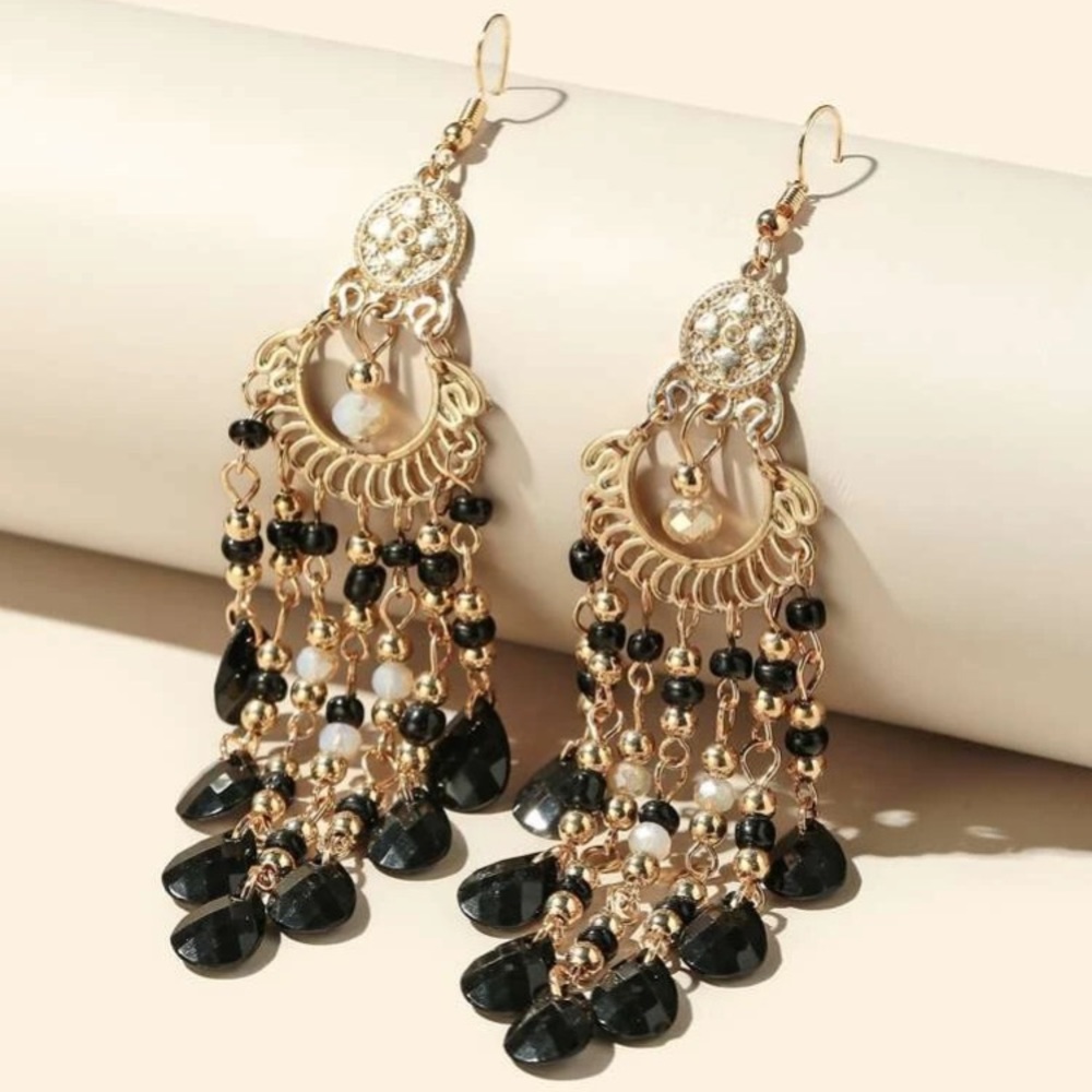 Crystal Decor Long Chain Drop Earrings